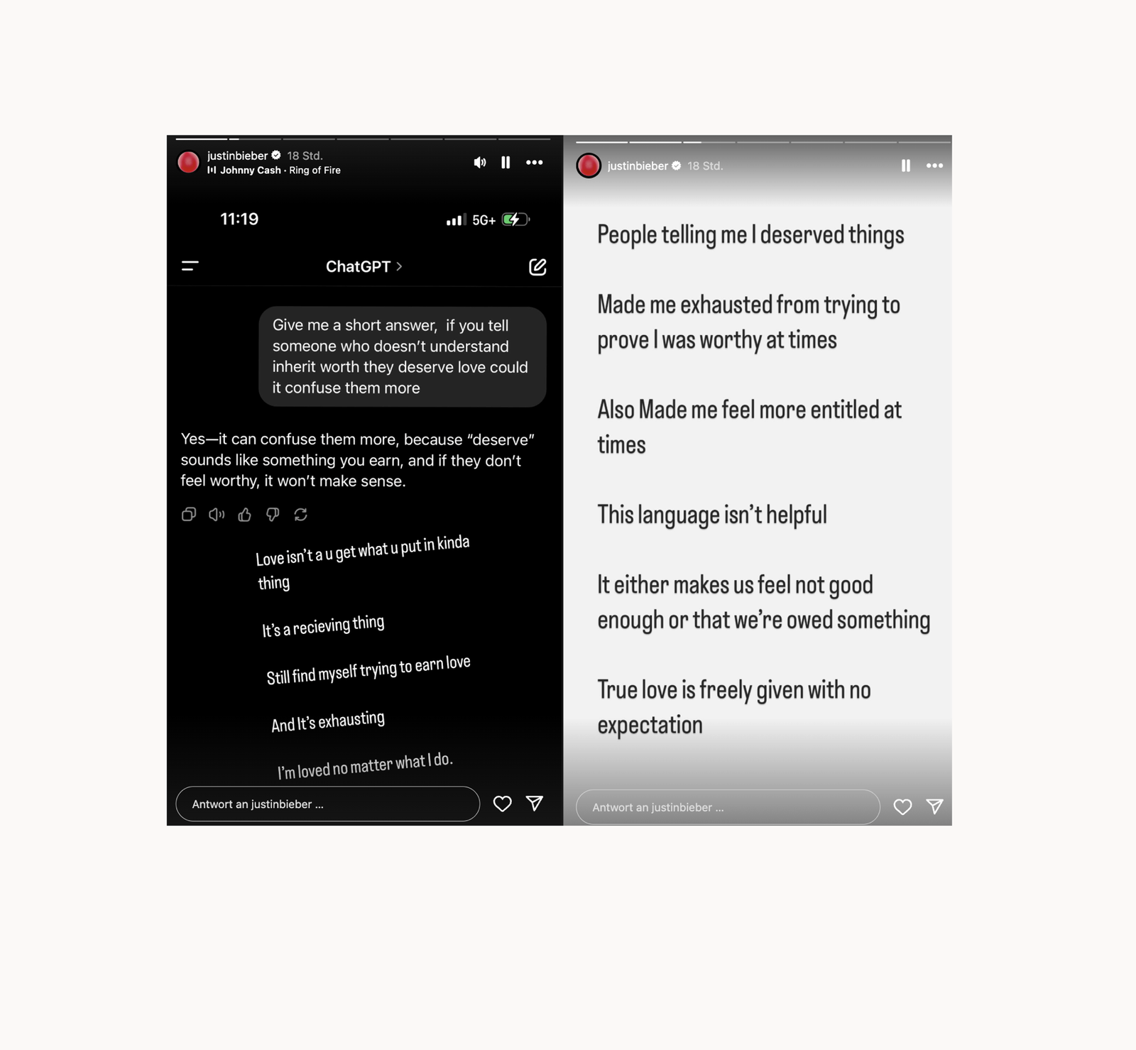 Justin Bieber - Instagram ChatGPT Liebe