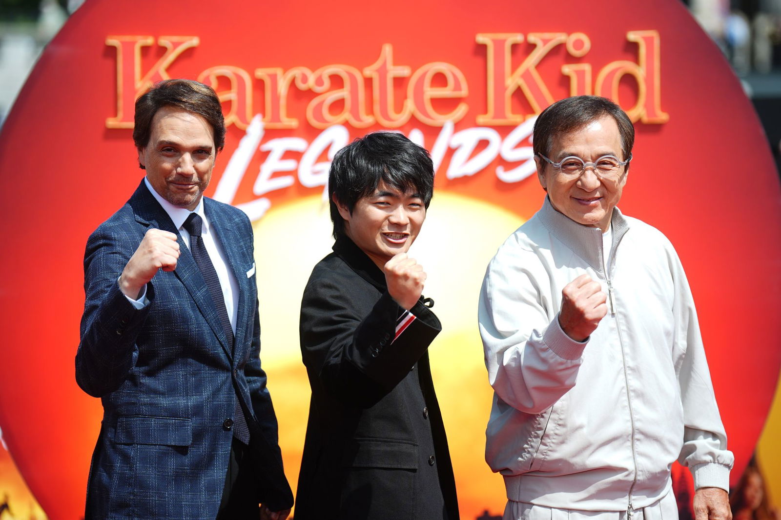 Die Schauspieler Ralph Macchio , Ben Wang und Jackie Chan (l-r). (Archivbild)