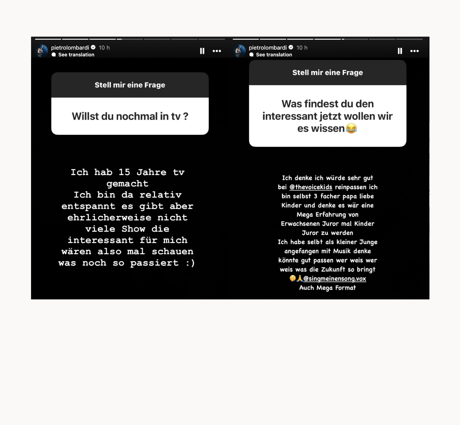 Pietro Lombardi - Instagram The Voice Kids x Sing meinen Song