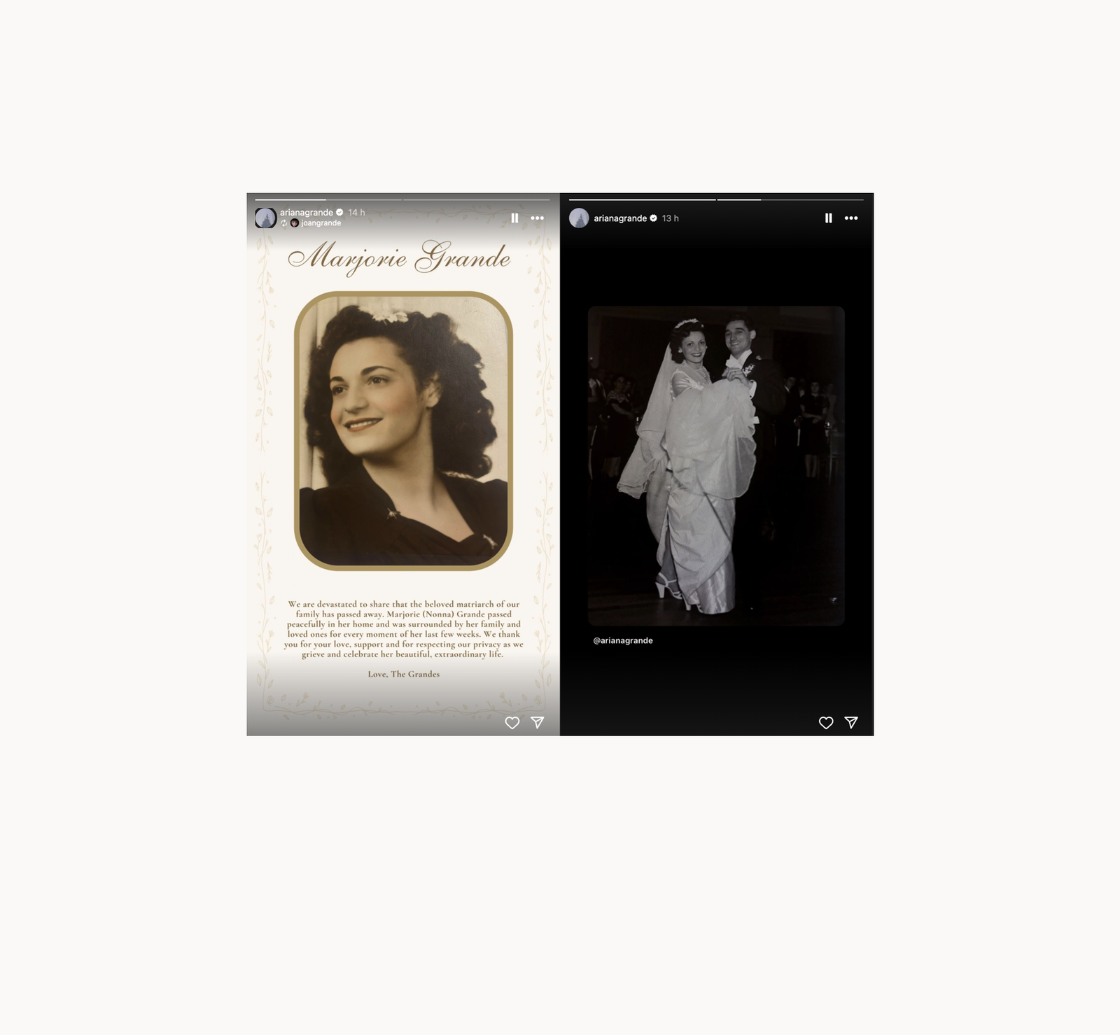 Ariana Grande - Oma verstorben - Instagram Story
