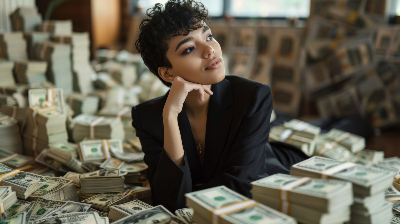 Reich in Geld schwimmen Millionärin Vermögen 