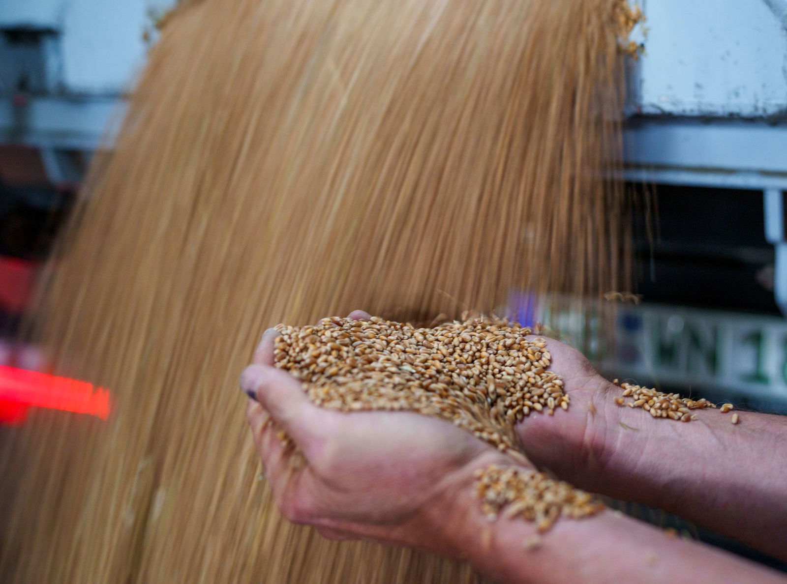 Mit der Getreideernte sind die Landwirte zufrieden.