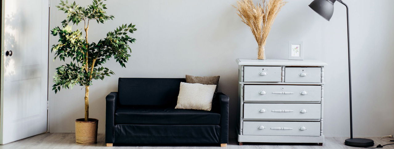 sofa, lampe, pflanze, schrank