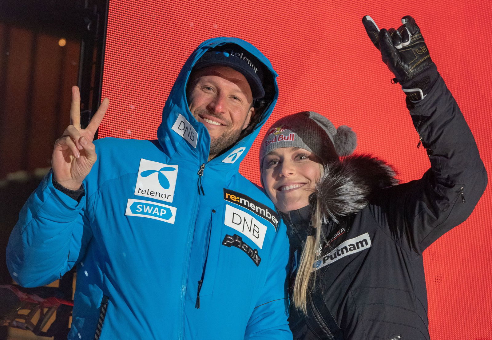 Aksel Lund Svindal und Lindsey Vonn bei der alpinen Ski-WM 2019 in Schweden.