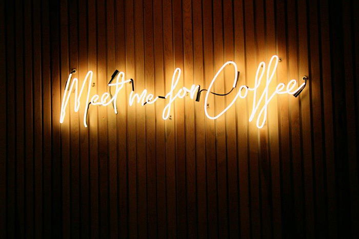 neonschrift, meet me for coffee