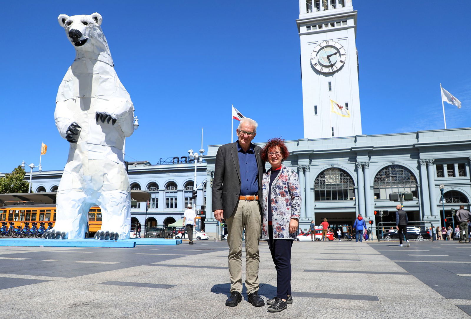 Oft begleitete Kretschmann auf Reisen auch seine Frau Gerlinde - wie hier in San Francisco 2018. 
