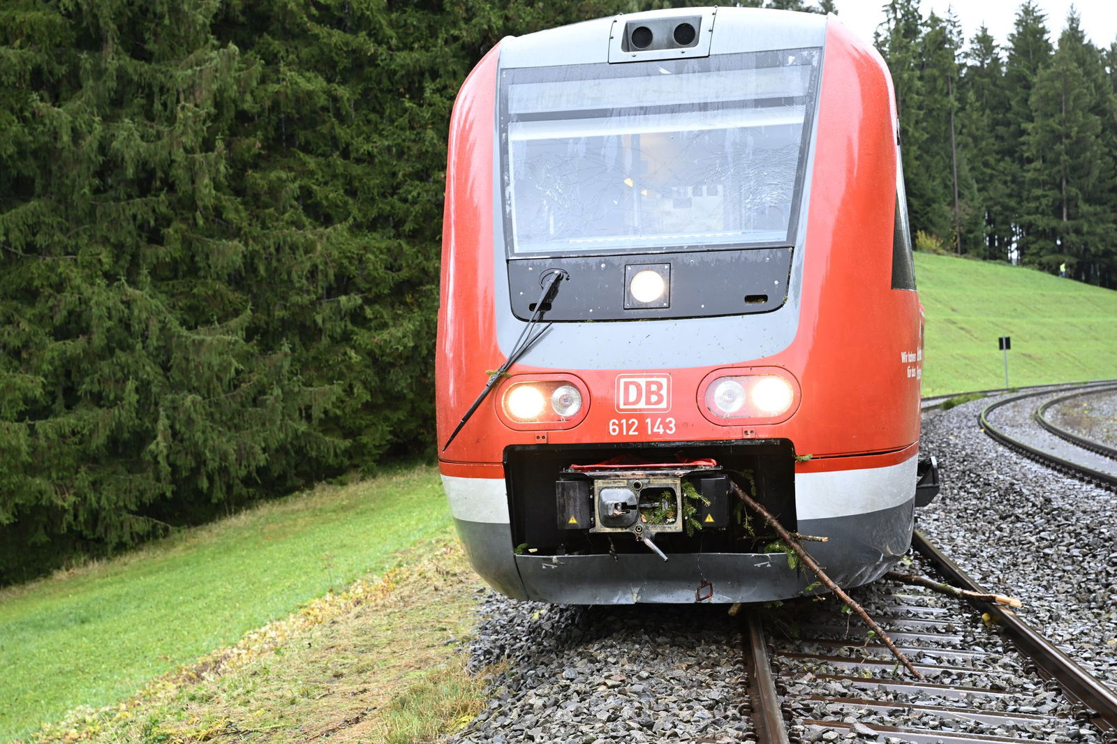 Das vordere Fahrgestell des Zuges sprang durch den Zusammenstoß aus den Gleisen.