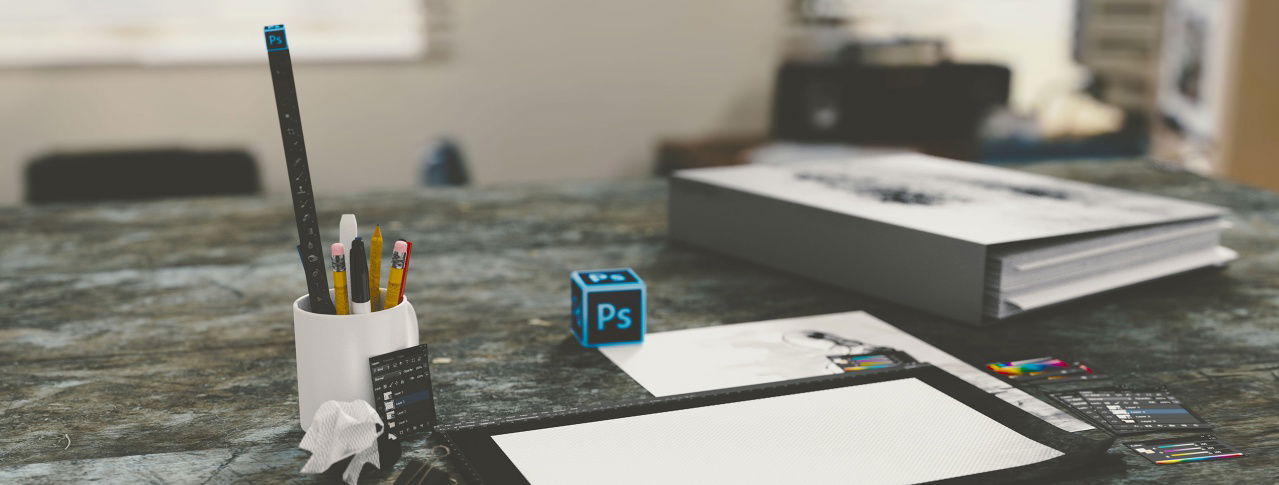 Schreibtisch mir Büromaterialien