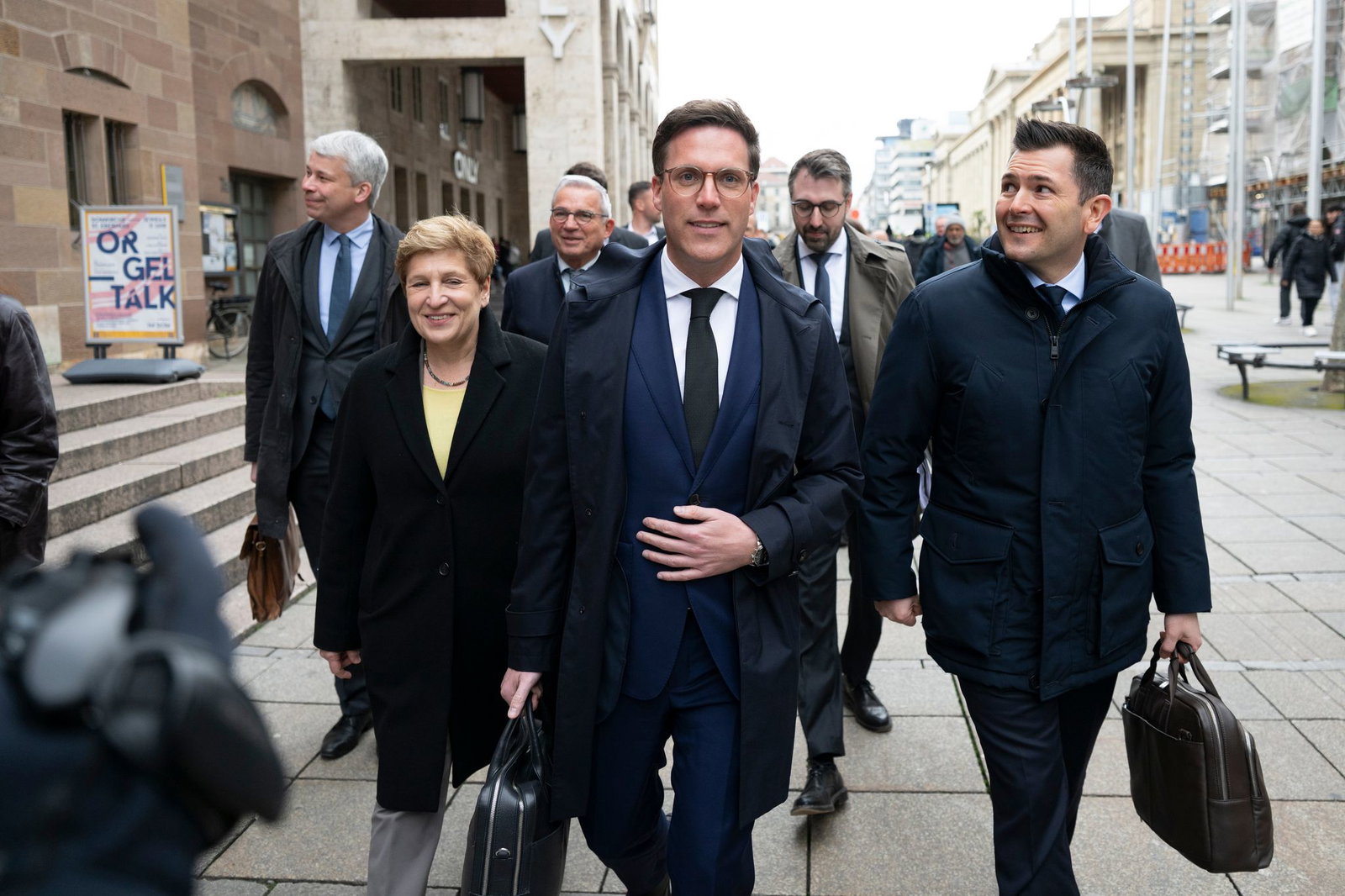 CDU-Chef Manuel Hagel schwieg vor dem Sondierungsgespräch eisern zu Fragen der wartenden Journalisten.