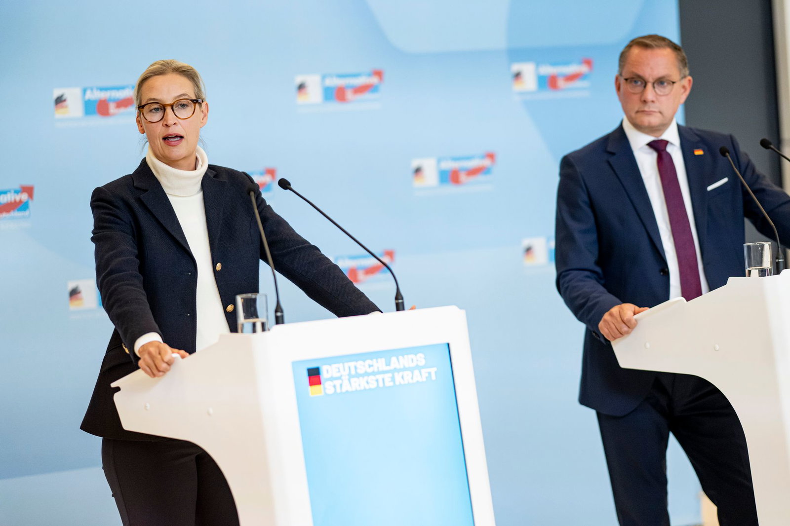 Versammeln die Bundestagsfraktion zur Klausur in Cottbus: Die AfD-Partei- und Fraktionschefs Alice Weidel und Tino Chrupalla. (Archivbild)