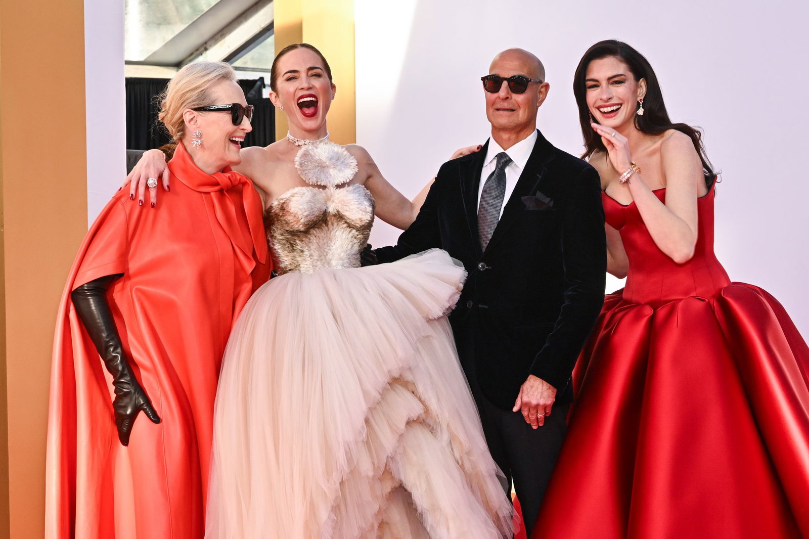 Meryl Streep (l-r), Emily Blunt, Stanley Tucci und Anne Hathaway besuchen die Weltpremiere von  «Der Teufel trägt Prada 2 in der David Geffen Hall.