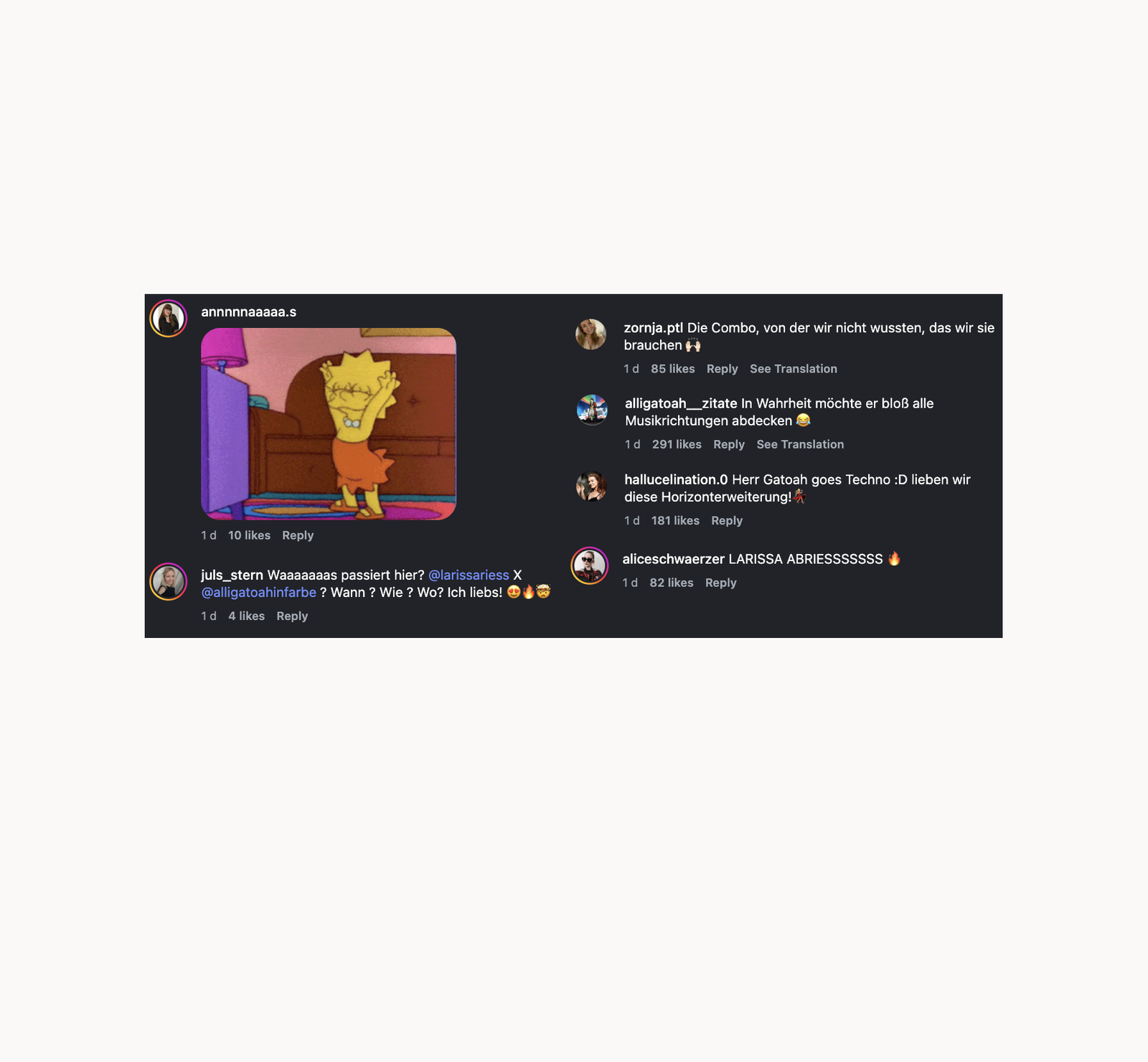 Alligatoah x Larissa Riess - Positive Kommentare