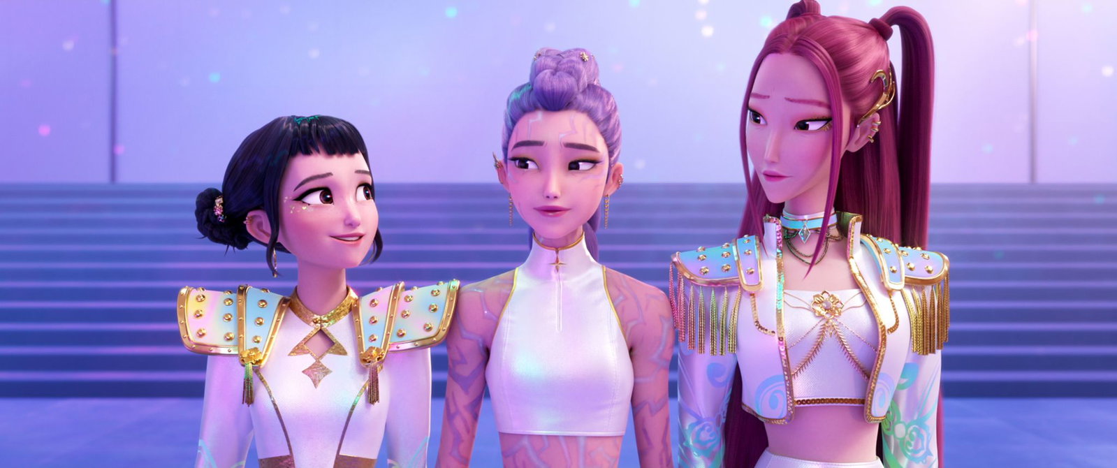 Die Gruppe besteht aus den drei Mitgliedern (von links nach rechts) Zoey, Rumi und Mira, die ein Doppelleben als Dämonenjägerinnen führen. (Netflix-Handout)