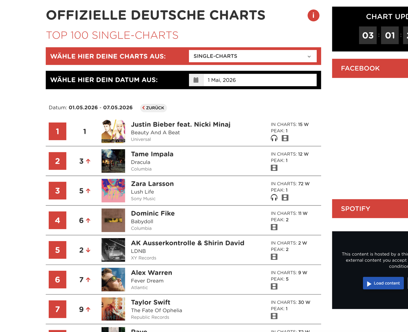 Offizielle Deutsche Charts - JB auf Platz 1