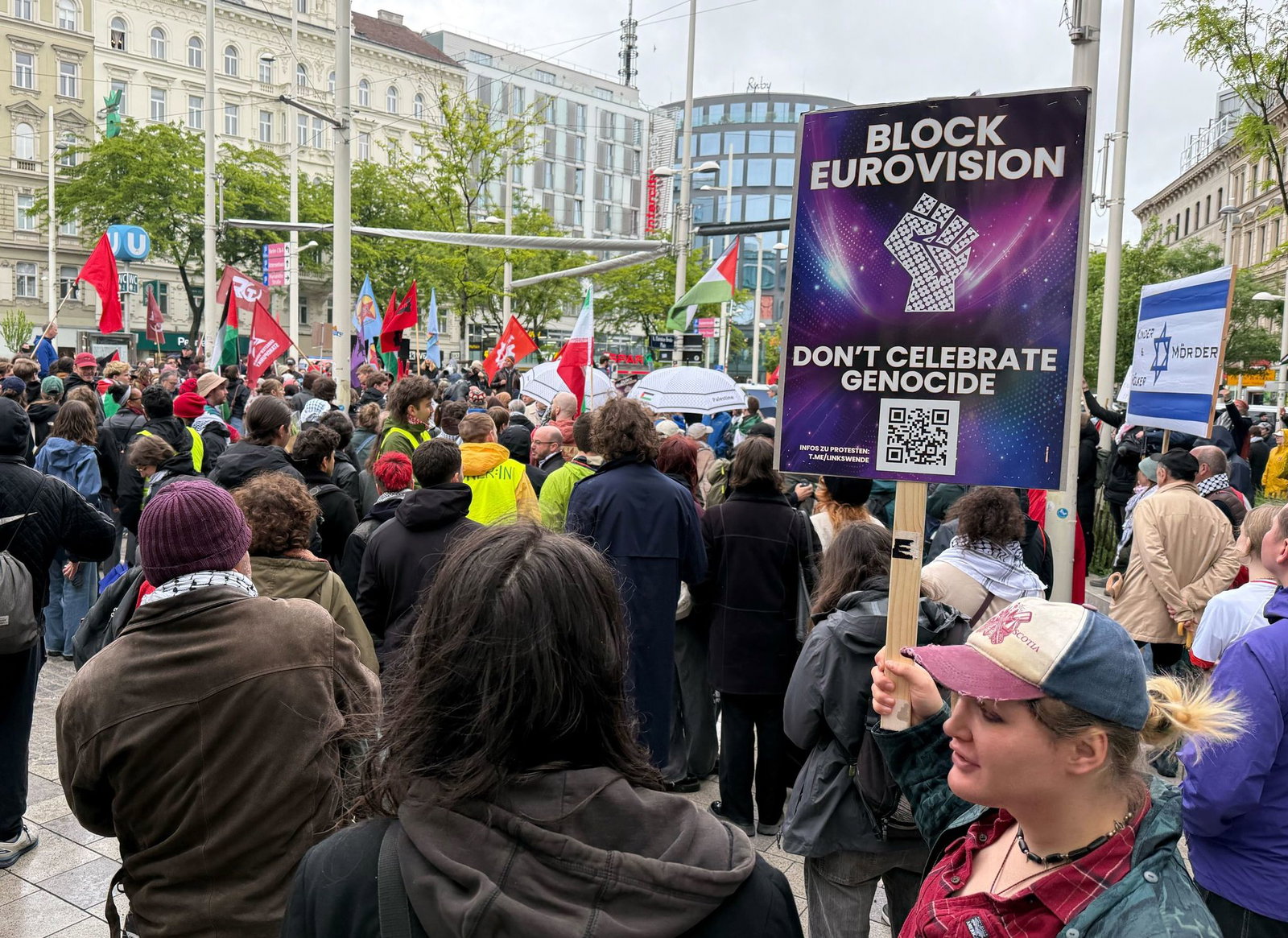 Der Protest richtet sich gegen die Teilnahme Israels am ESC.