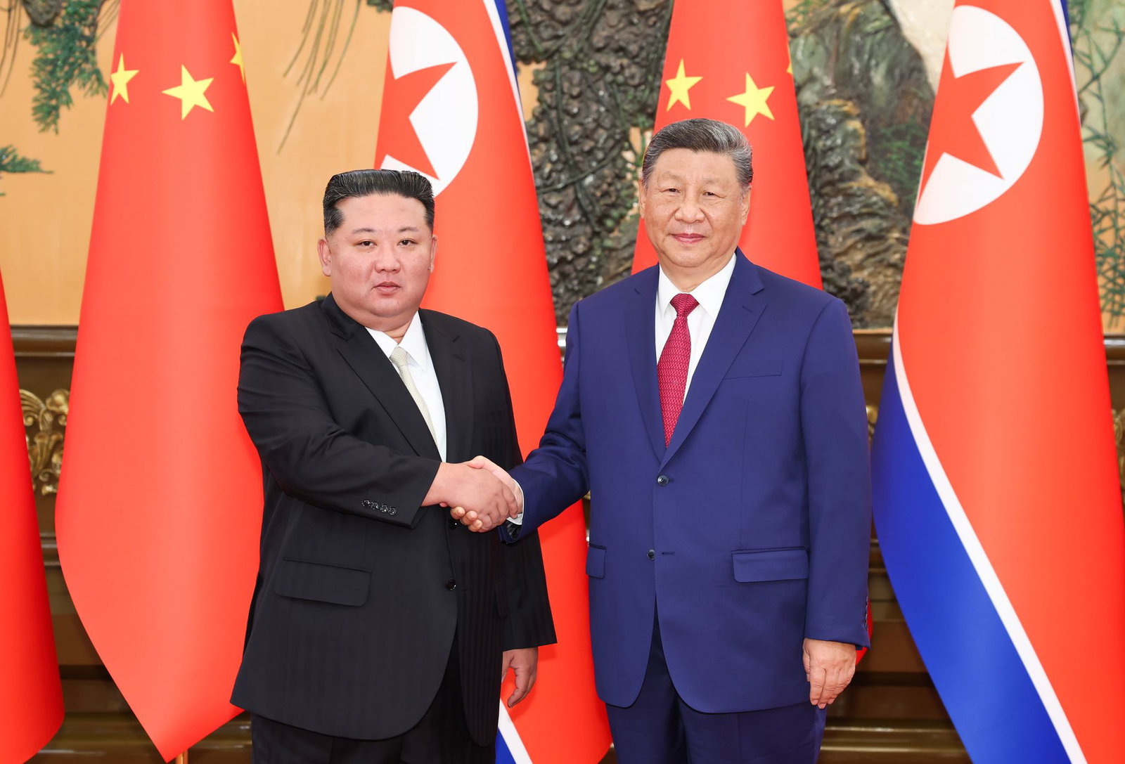 Der nordkoreanische Machthaber Kim Jong Un (l) trifft den chinesischen Präsidenten Xi Jinping in der Großen Halle des Volkes. (Archivfoto)