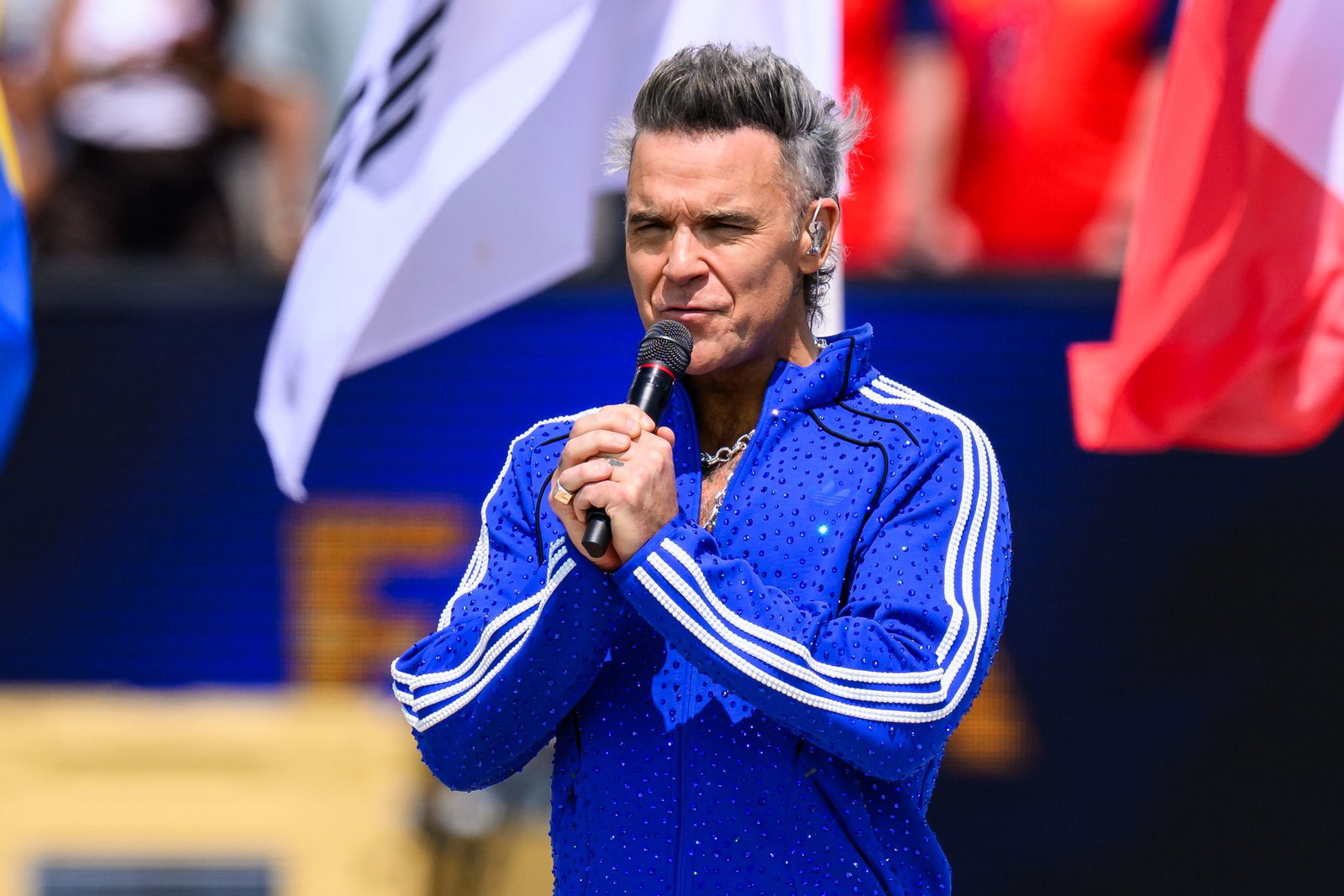 Popstar Robbie Williams war spontan zur Expertenrunde von Johannes B. Kerner und Laura Wontorra dazugestoßen, um das Finale der Fußball-Weltmeisterschaft zu kommentieren. 