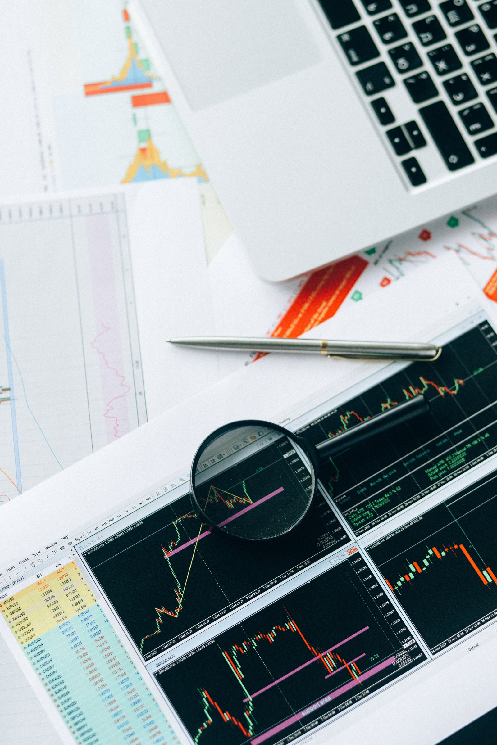 Pc, Lupe, Stift und Charts 