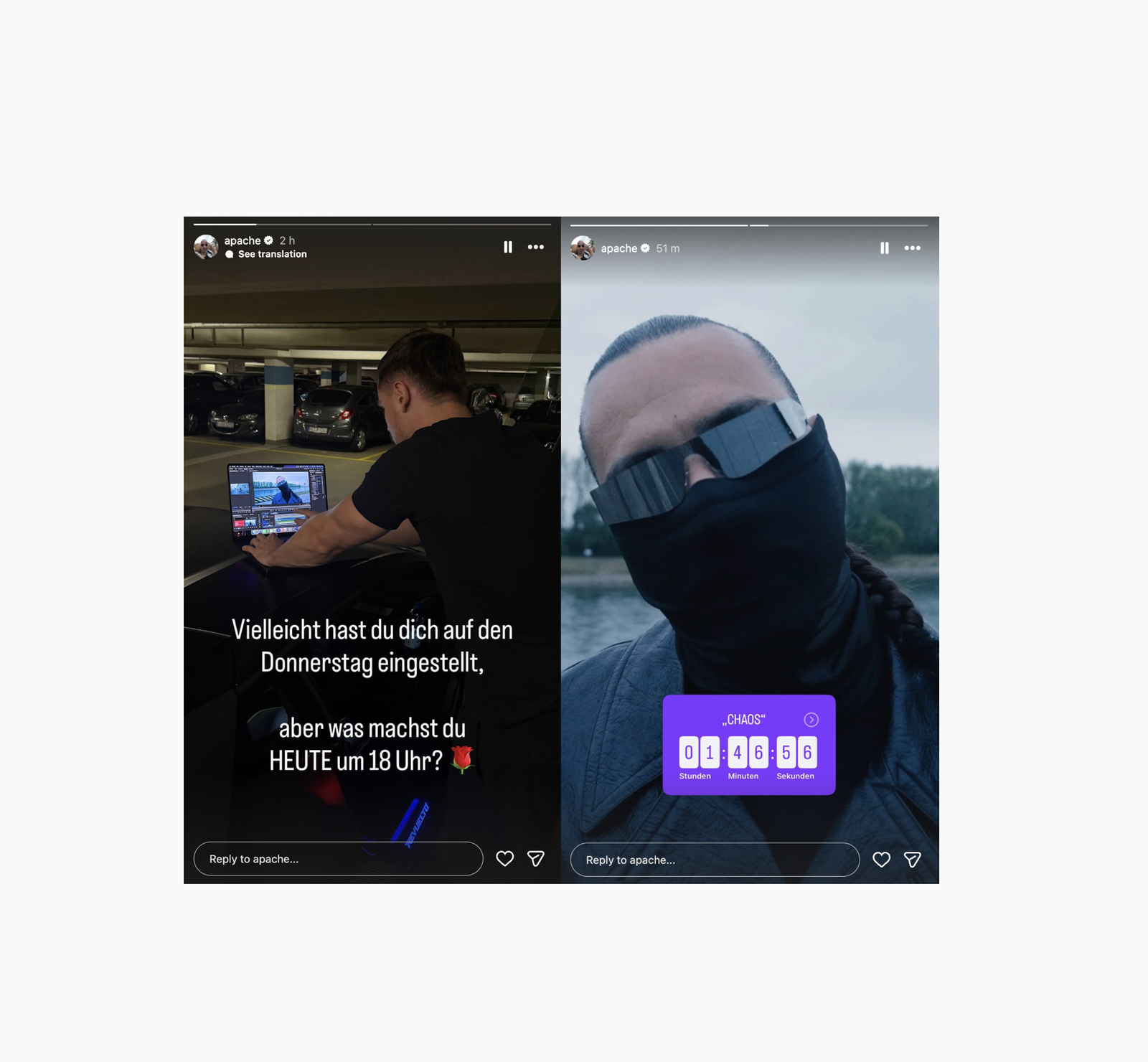Apache 207 - Chaos Ankündigung Instagram