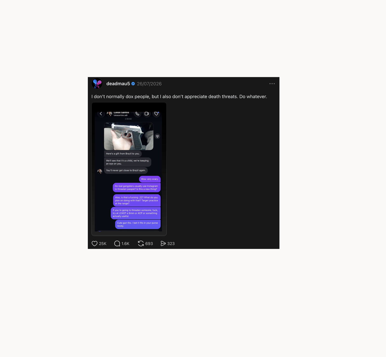 deadmau5 death threat