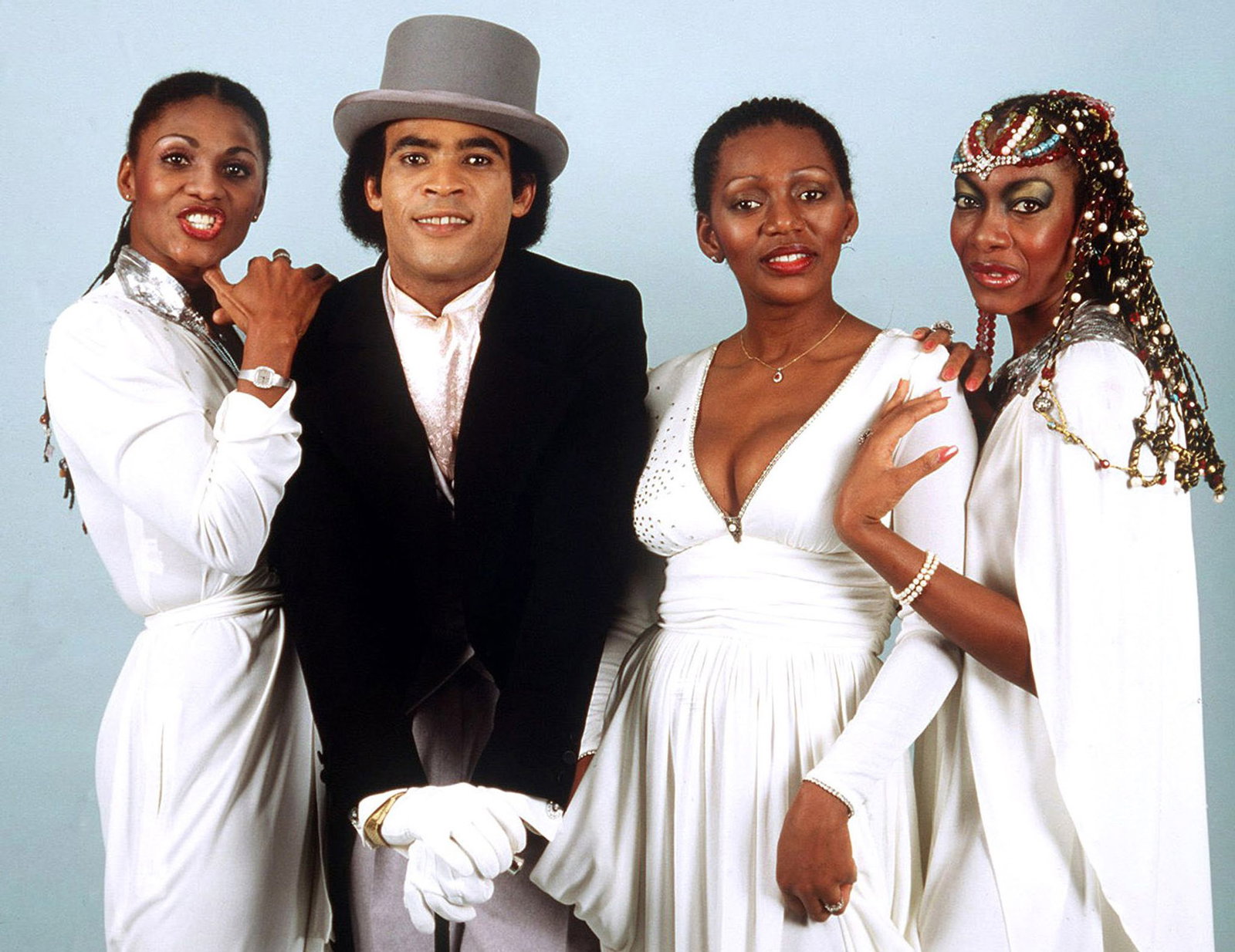 Boney M. 1981 (v.l.): Marcia Barrett, Bobby Farrell, Liz Mitchell und Maizie Williams. (Archivbild)