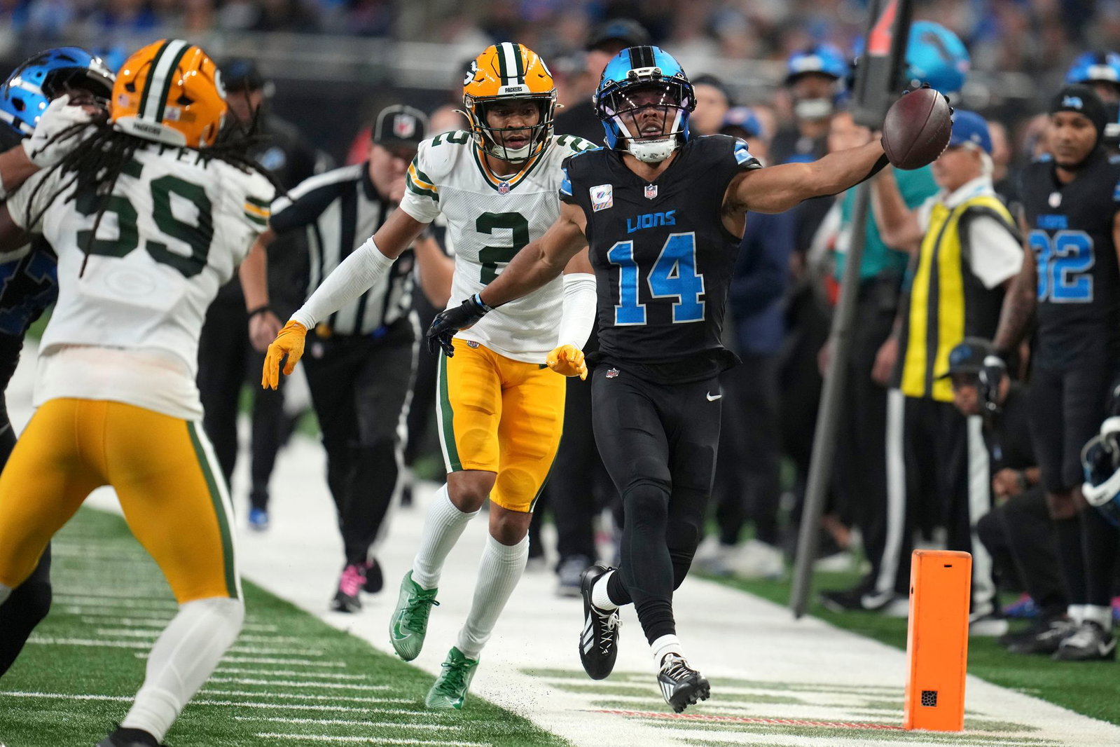Amon-Ra St. Brown blieb mit Detroit auch gegen die Packers auf Erfolgskurs.