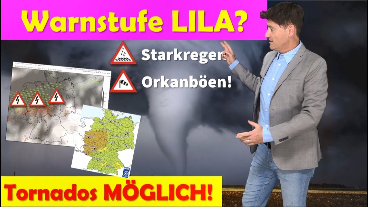 EXTREMES Unwetter! Höchste Warnstufe LILA möglich: Superzellen, Großhagel, Orkanböen, Tornados!