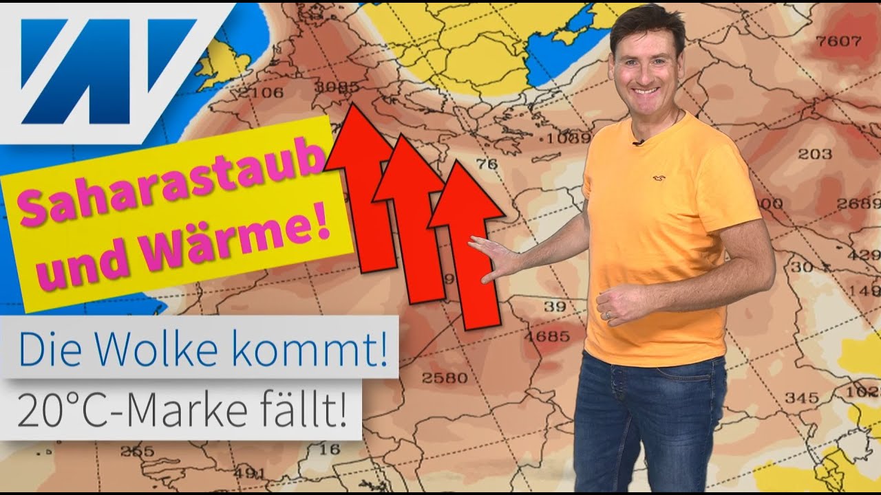 Die Wolke kommt! Saharastaub trübt die Sonne. Ab Mittwoch zum ersten Mal 20 °C! Etwas Blutregen.