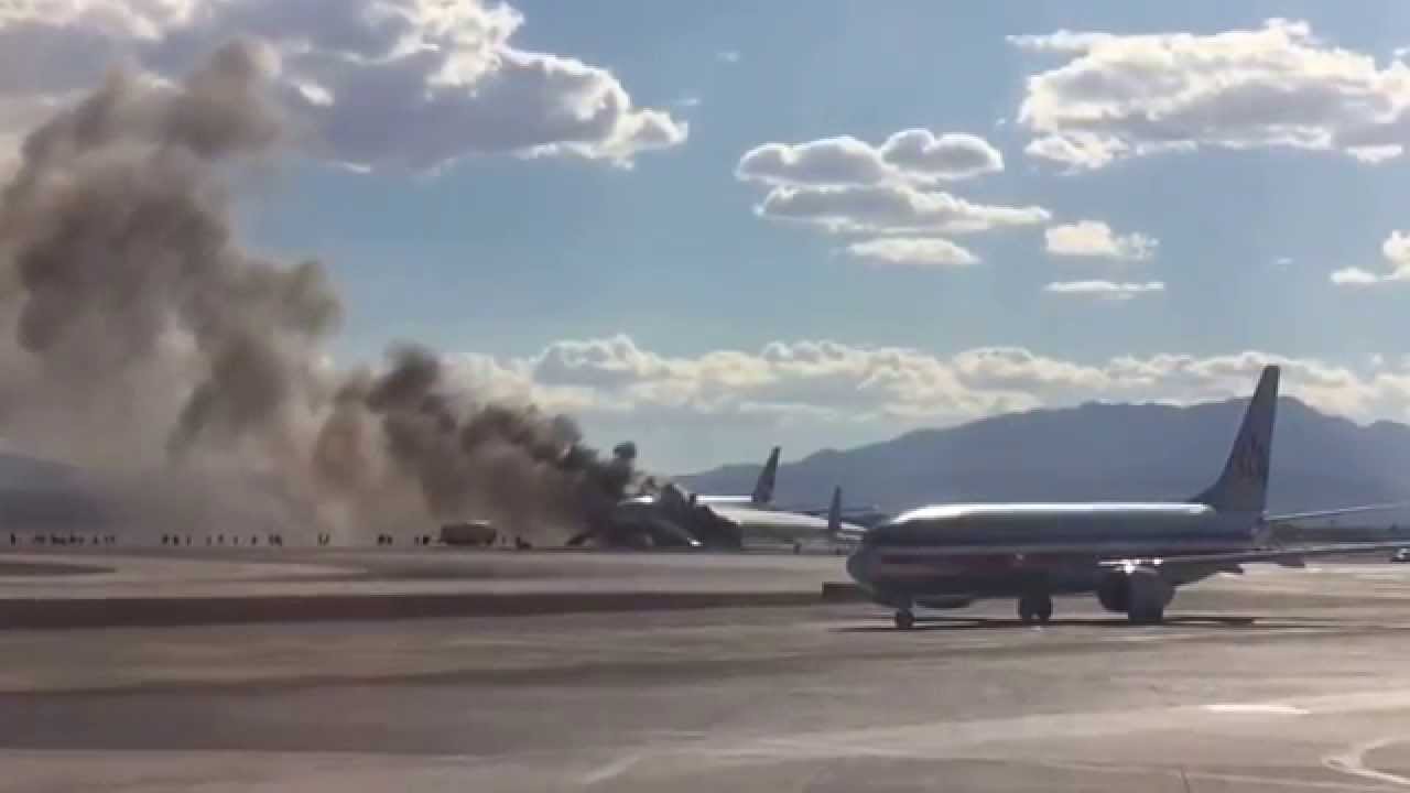 BREAKING heavy smoke rises from burning British Airways jet at LasVegas airport