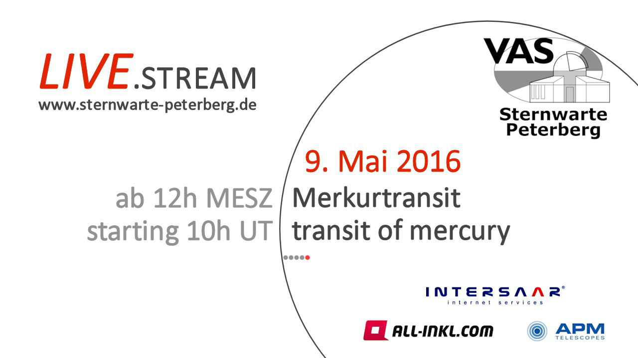 LIVE-Stream: Merkurtransit / transit of mercury - 09.05.2016