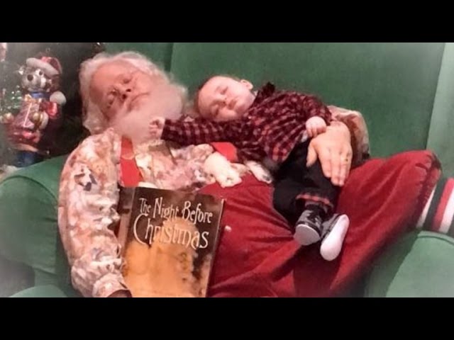 Sleepy Santa Snoozes with Baby for Heart-Melting Photo Shoot