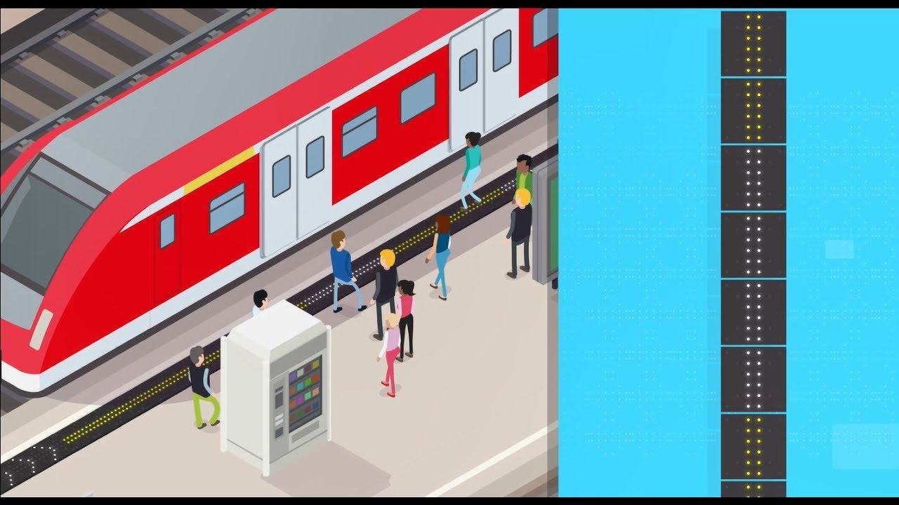 Leuchtende Bahnsteigkante in Stuttgart