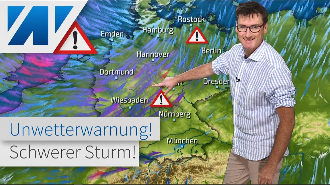 Orkan-Warnung! Lebensgefahr: Wälder meiden! Schwere Sturmböen unten, oben Orkanböen! Unwetter.