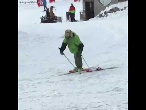 Drunk guy trying to ski