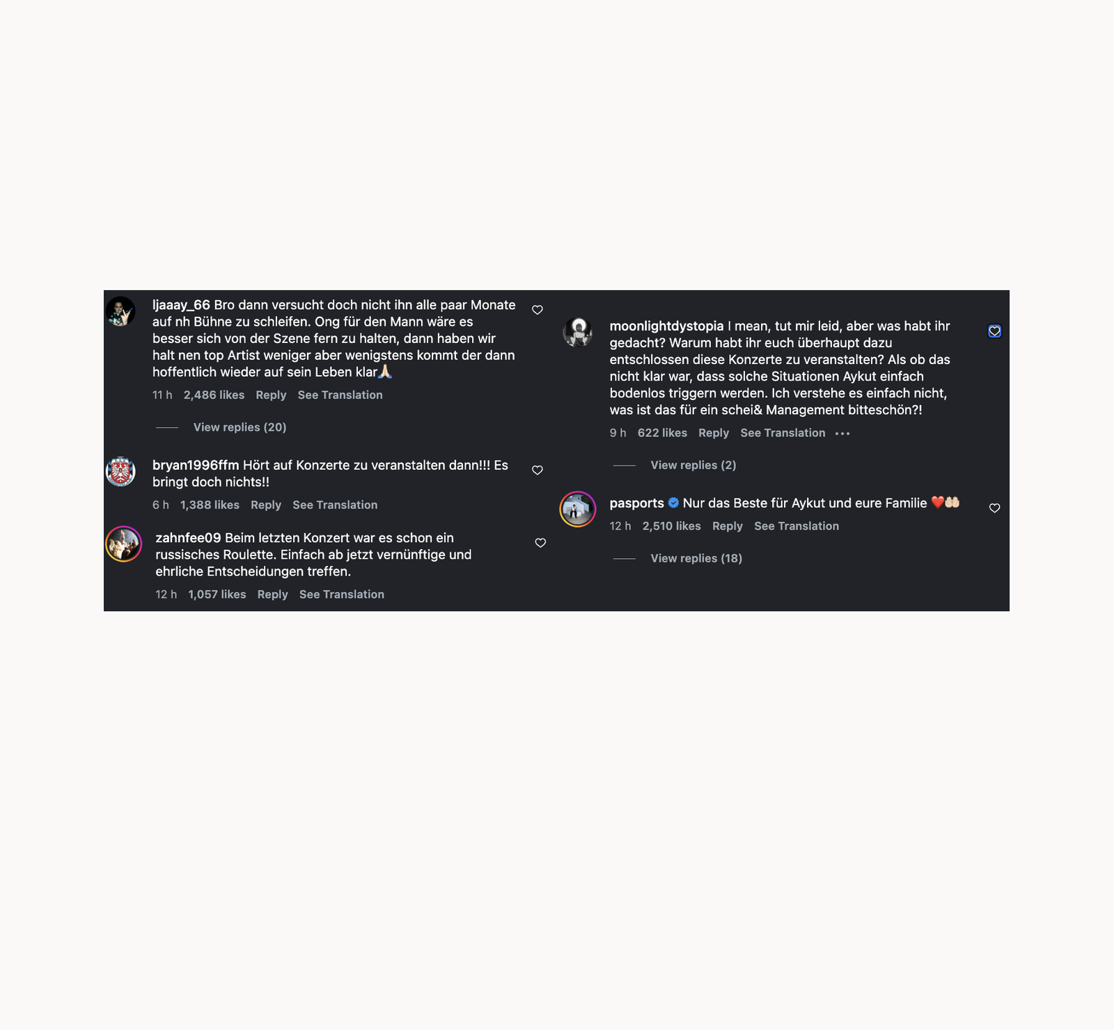 Haftbefehl - Kommentare unter Konzertabsage-Video